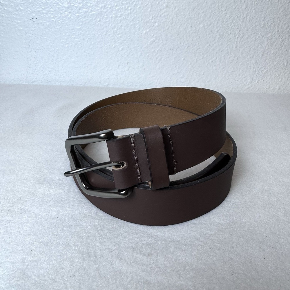 Timberland Brown Leather Belt 38 Adjustable Buckle Assembled In USA Classic